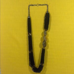 Elegant Black and Gold Multi Strand Beaded Necklace